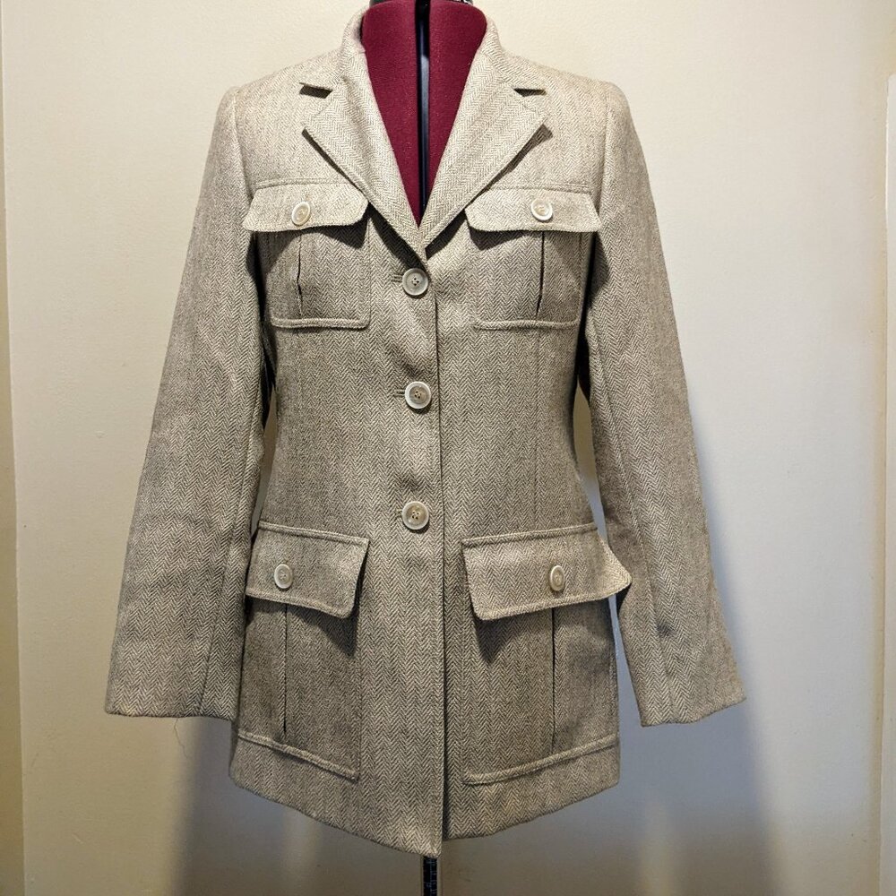 Vintage Jones New York Wool/Mohair Herringbone Safari Blazer – Size 4